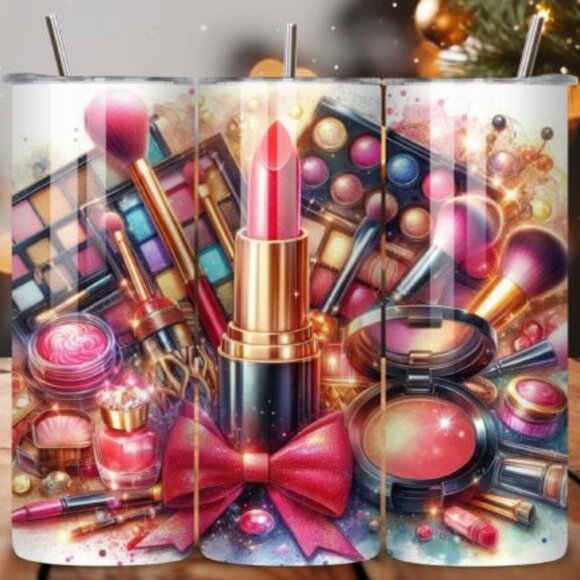 Girly Themed 20oz Sublimated Stainless Steel Tumbler with Lid & Straw - Picture 2 of 2